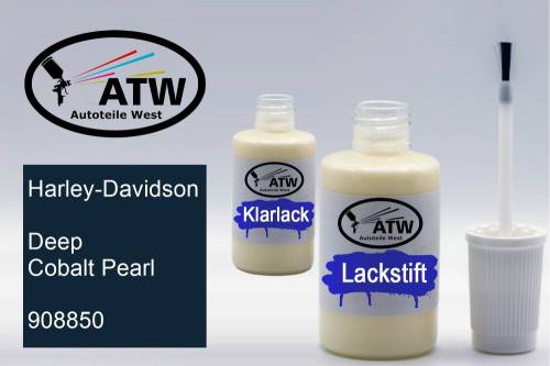 Harley-Davidson, Deep Cobalt Pearl, 908850: 20ml Lackstift + 20ml Klarlack - Set, von ATW Autoteile West.